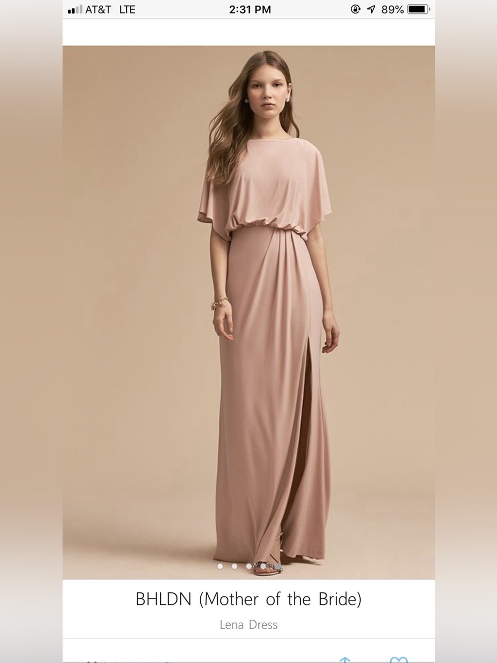 BHLDN Lena Flutter Sleeve Maxi Dress Sz 6 Blush Pink Floor-Length Evening Dress - Picture 3 of 14